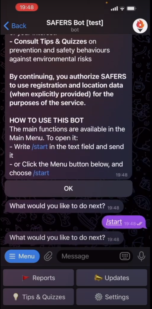 SAFERS Chatbot Tutorial for citizens