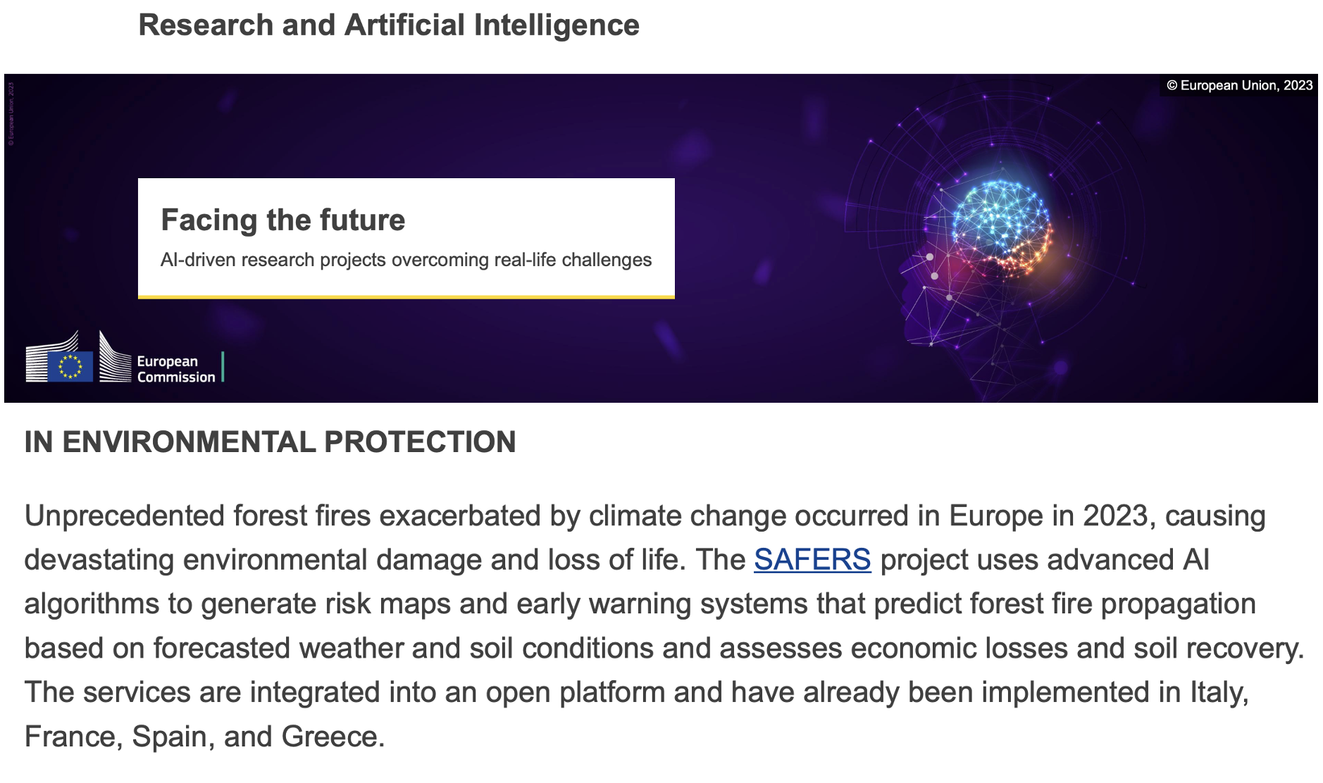 SAFERS mentioned under the environmental title by EREA 